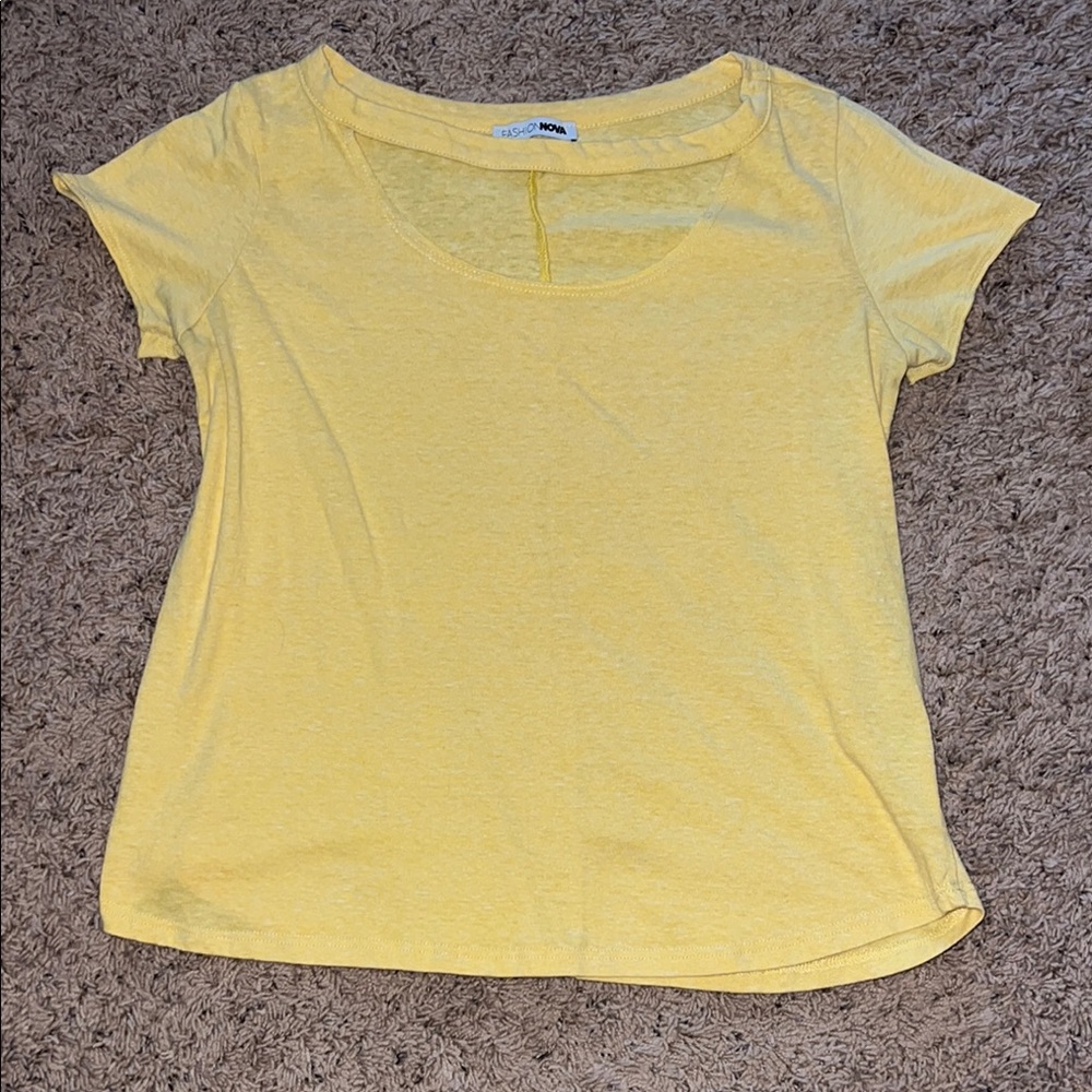 Fashion Nova Yellow Short Sleeve Tee with Cutout